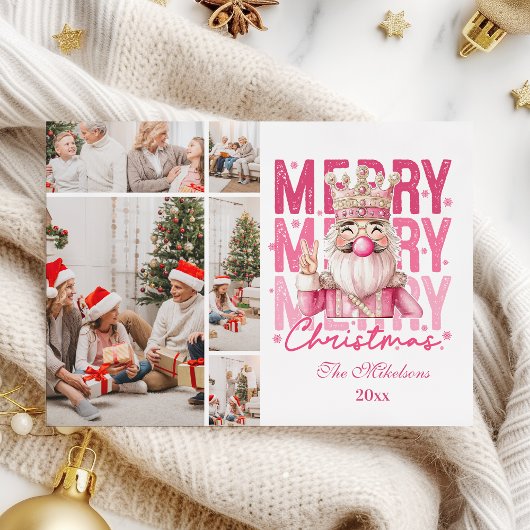 Kerstmis 5 Foto  Roze Notenkraker Feestdagenkaart