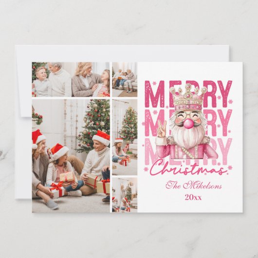 Kerstmis 5 Foto  Roze Notenkraker Feestdagenkaart (Voorkant)