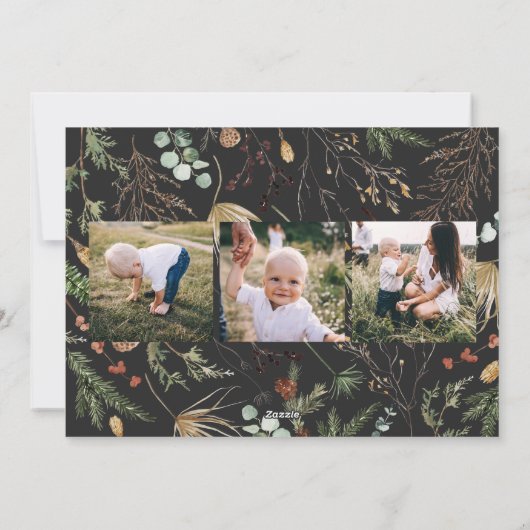 Kerstmis 5 foto waterverf botanische flora feestdagenkaart (Achterkant)