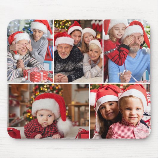 Kerstmis 5 Fotocollage gepersonaliseerd Muismat (Voorkant)