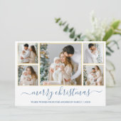 Kerstmis 5 Fotokalligrafie - Blauw goud Feestdagenkaart (Staand voorkant)