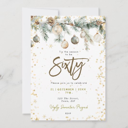 Kerstmis 60 partij Baubles pijnboom uitnodiging (Voorkant)