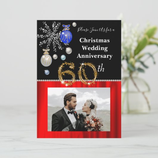 Kerstmis 60ste huwelijksjubileum Zwart & Goud Kaart (Staand voorkant)