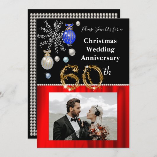 Kerstmis 60ste huwelijksjubileum Zwart & Goud Kaart (Voorkant / Achterkant)