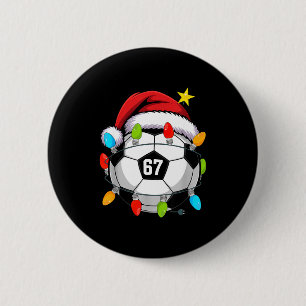 Kerstmis 67 Meme Voetbal Bal Kerstman Hoed Grappig Ronde Button 5,7 Cm