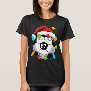 Kerstmis 67 Meme Voetbal Santa Hoed Grappig Xmas T-shirt