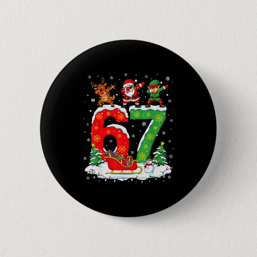 Kerstmis 67 Six Seven Meme Gen Alpha Rendier San Ronde Button 5,7 Cm (Voorkant)