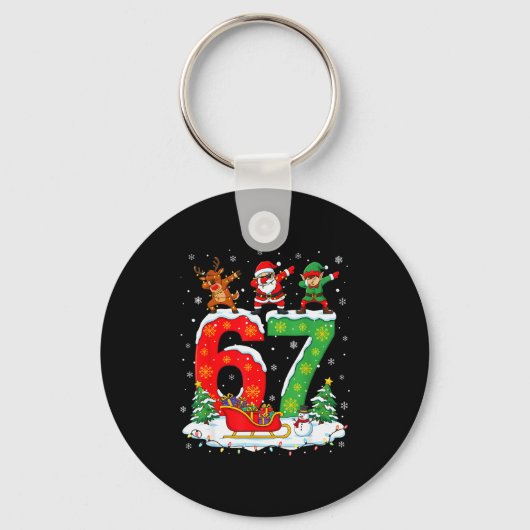Kerstmis 67 Six Seven Meme Gen Alpha Rendier San Sleutelhanger (Voorkant)