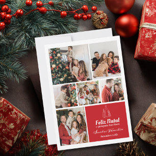 Kerstmis 6 Foto Collage Portugees Rood Op Maat Feestdagenkaart
