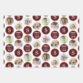 Kerstmis 6 Foto Monogram VREDE LIEFDE VREUGDE Rood Inpakpapier Vel (Voorkant)