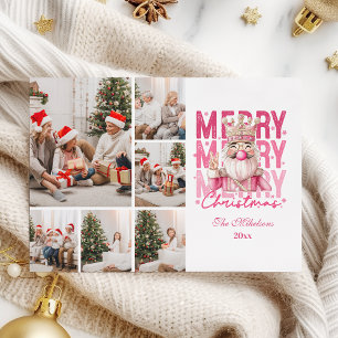 Kerstmis 6 Foto Vintage Roze Notenkraker Feestdagenkaart