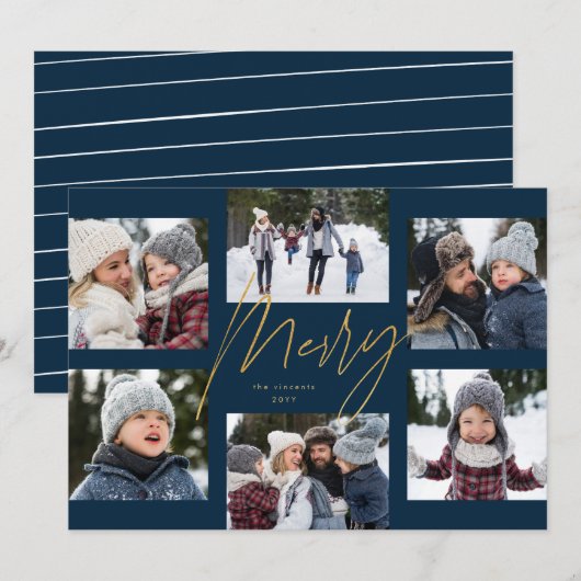 Kerstmis 6 foto's collage faux goudsmederij feestdagenkaart (Voorkant / Achterkant)