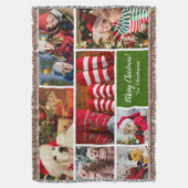 Kerstmis 7 Foto collage met familienaam, groen Deken (Voorkant Verticaal)