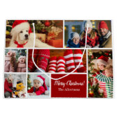 Kerstmis 7 Foto collage met familienaam, rood Groot Cadeauzakje (Voorkant)