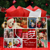 Kerstmis 7 Foto collage met familienaam, rood Groot Cadeauzakje