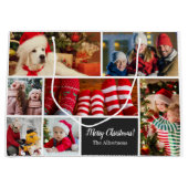 Kerstmis 7 Fotocollage met familienaam, zwart Groot Cadeauzakje (Voorkant)