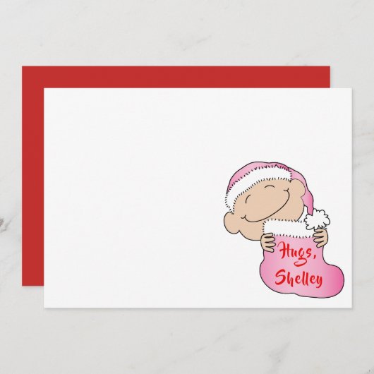 Kerstmis, 7 x 5 inch roze, bedankt/2 zijdes/vlak kaart (Voorkant / Achterkant)