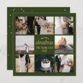 Kerstmis 8 Foto Collage Emerald Green Card Notitiekaartje (Voorkant / Achterkant)