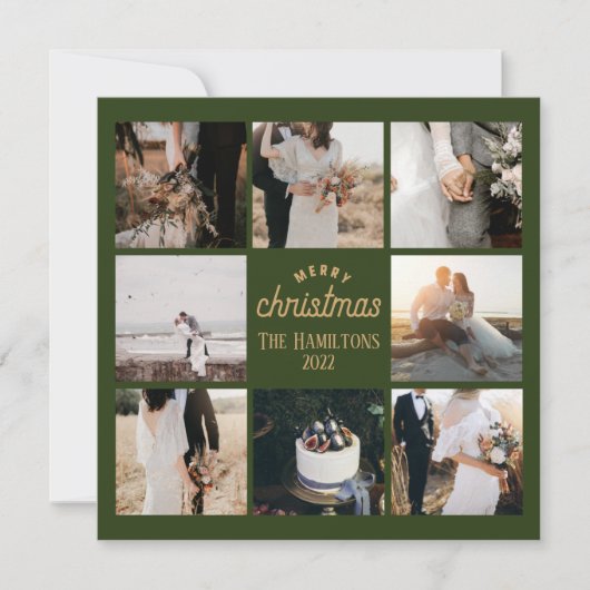 Kerstmis 8 Foto Collage Emerald Green Card Notitiekaartje (Voorkant)