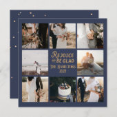 Kerstmis 8 Photo Collage Navy Holiday Card Notitiekaartje (Voorkant / Achterkant)