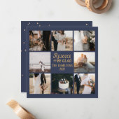 Kerstmis 8 Photo Collage Navy Holiday Card Notitiekaartje (Voorkant / Achterkant in situ)