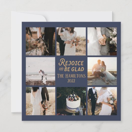 Kerstmis 8 Photo Collage Navy Holiday Card Notitiekaartje (Voorkant)