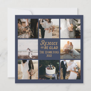 Kerstmis 8 Photo Collage Navy Holiday Card Notitiekaartje