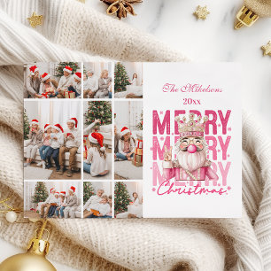 Kerstmis 9 Foto Vintage Roze Notenkraker Feestdagenkaart