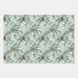 Kerstmis aan de kust Waterverf Palmen & Schelpen Inpakpapier Vel
