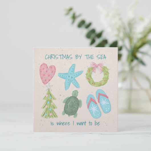 Kerstmis aan zee feestdagenkaart (Staand voorkant)