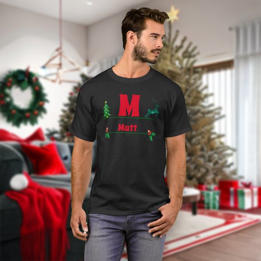 Kerstmis Aangepast Monogram & Naam T-shirt