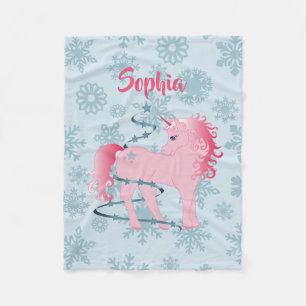 Kerstmis Aangepast Unicorn Roze Girl Snowflake Fleece Deken