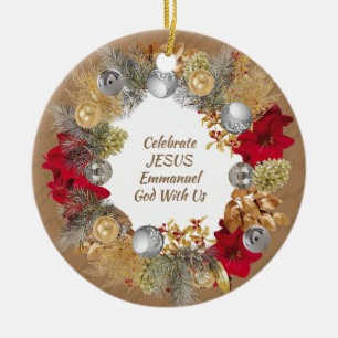 Kerstmis, aangepaste beige CELEBRATE JESUS Keramisch Ornament