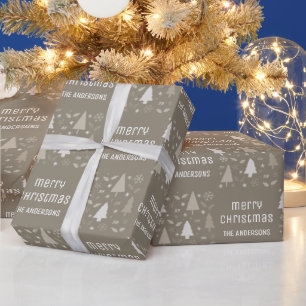Kerstmis Aangepaste Familie Naam Taupe Cadeaupapier