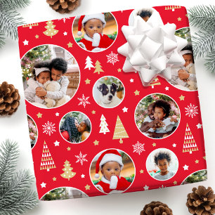 Kerstmis Aangepaste Foto Bomen & Sneeuwvlokken Roo Cadeaupapier