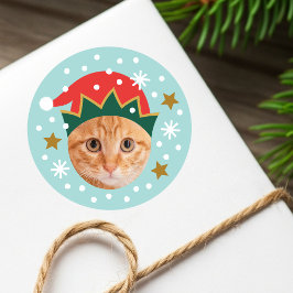 Kerstmis Aangepaste Foto Festieve Elf Hoed Grappig Ronde Sticker