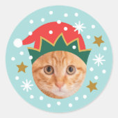 Kerstmis Aangepaste Foto Festieve Elf Hoed Grappig Ronde Sticker (Voorkant)