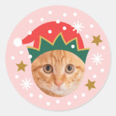 Kerstmis Aangepaste Foto Festive Elf Hoed Grappig Ronde Sticker (Voorkant)