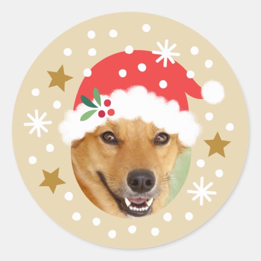 Kerstmis Aangepaste foto Kerstman Hoed Grappig Bei Ronde Sticker (Voorkant)