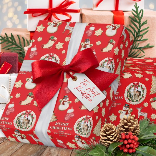 Kerstmis Aangepaste Foto & Naam Koekje Cadeaupapier