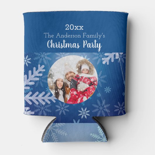 Kerstmis aangepaste foto sneeuwvlokken blauw winte blikjeskoeler (Voorkant)
