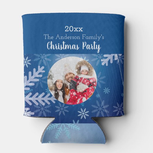 Kerstmis aangepaste foto sneeuwvlokken blauw winte blikjeskoeler (Achterkant)