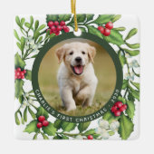 Kerstmis: Aangepaste foto van puppy Dog Keramisch Ornament (Voorkant)