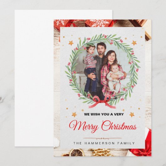 Kerstmis aangepaste fotokaart uitnodiging (Voorkant / Achterkant)