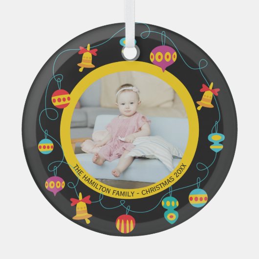 Kerstmis - Aangepaste Fun Modern Wreatfoto Glas Ornament (Voorkant)