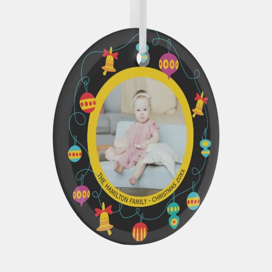 Kerstmis - Aangepaste Fun Modern Wreatfoto Glas Ornament (Voorkant Rechts)