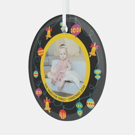 Kerstmis - Aangepaste Fun Modern Wreatfoto Glas Ornament (Voorkant links)