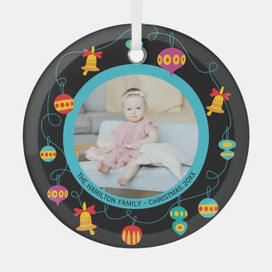 Kerstmis - Aangepaste Fun Modern Wreatfoto Glas Ornament (Voorkant)