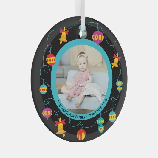 Kerstmis - Aangepaste Fun Modern Wreatfoto Glas Ornament (Voorkant Rechts)