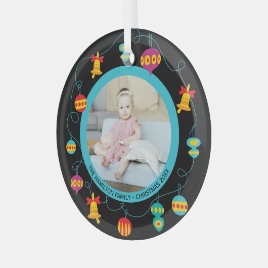 Kerstmis - Aangepaste Fun Modern Wreatfoto Glas Ornament (Voorkant links)